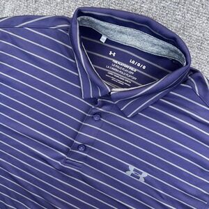 Under‎ Armour The Playoff Polo Core Stripe Golf Shirt Mens L Blue Gray Striped
